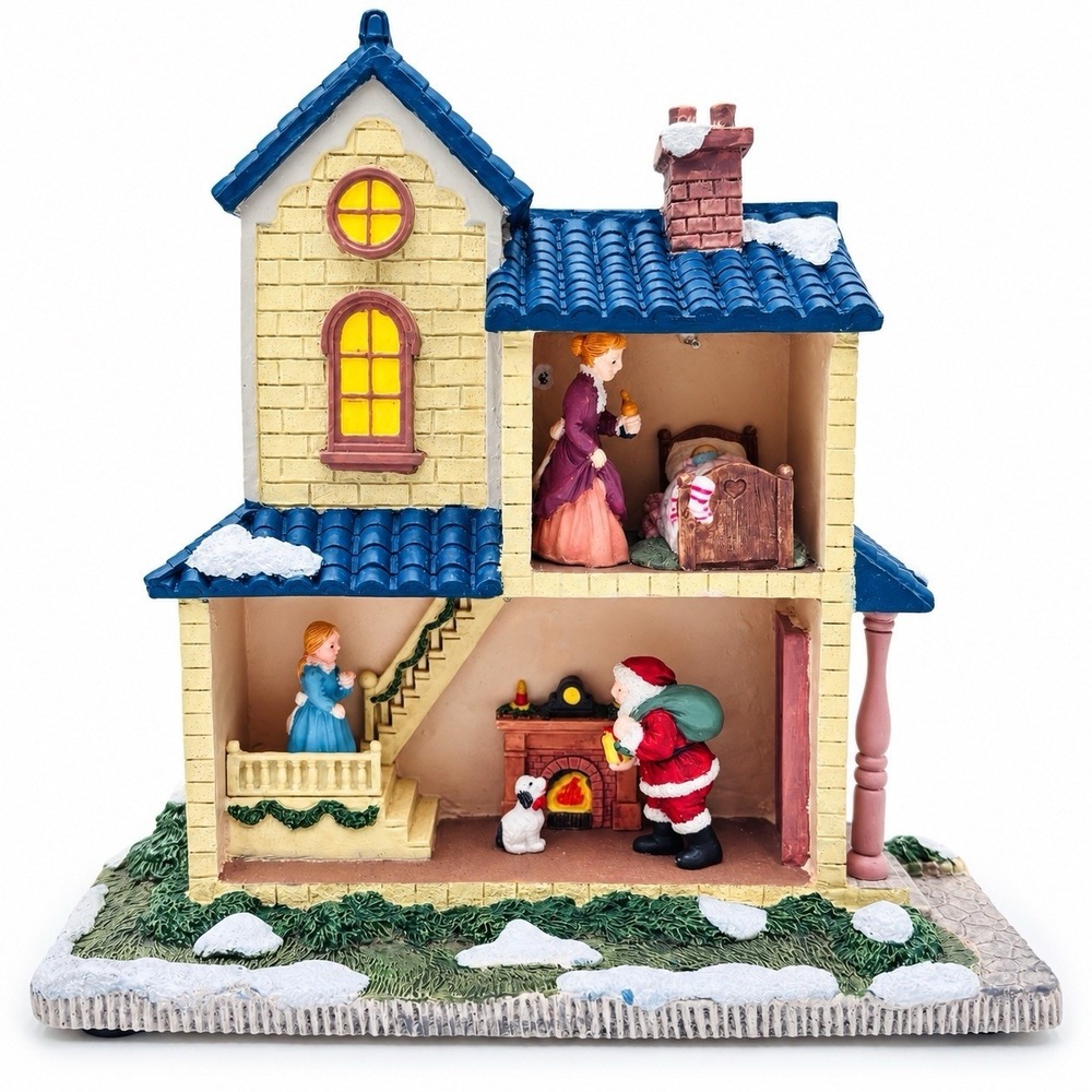 Dickens Christmas Vintage Lighted Musical Victorian Santa House Original Box